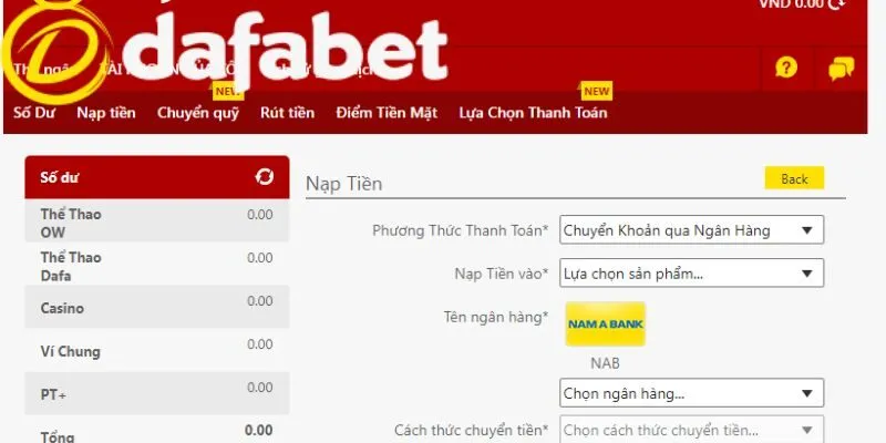Dafabet 278 Hướng dẫn nạp tiền bổ sung vốn tại Dafabet